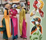 Mắt kính , khăn choàng đầu chụp ảnh mặc áo dài Tết